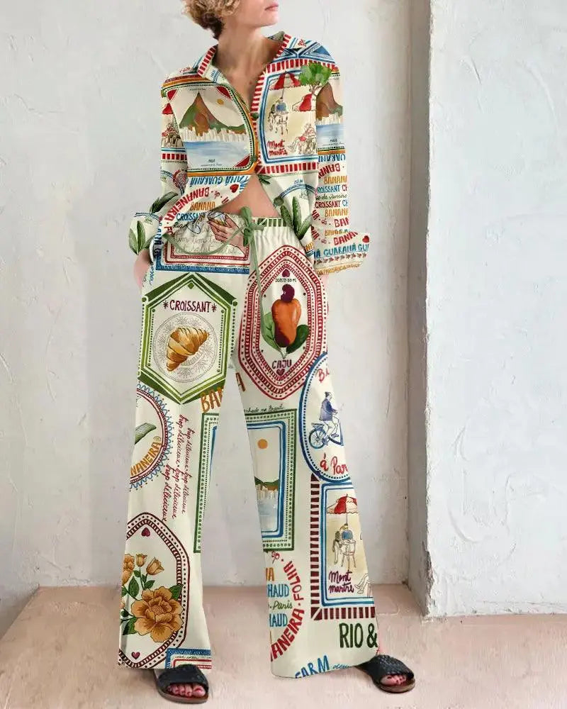 Conjunto Casual De Duas Peças Com Estampa Artística Colorido / P
