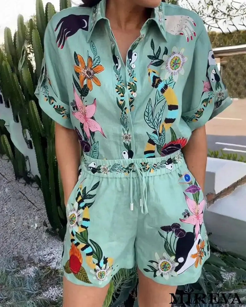 Conjunto Casual De Duas Peças Nature Print