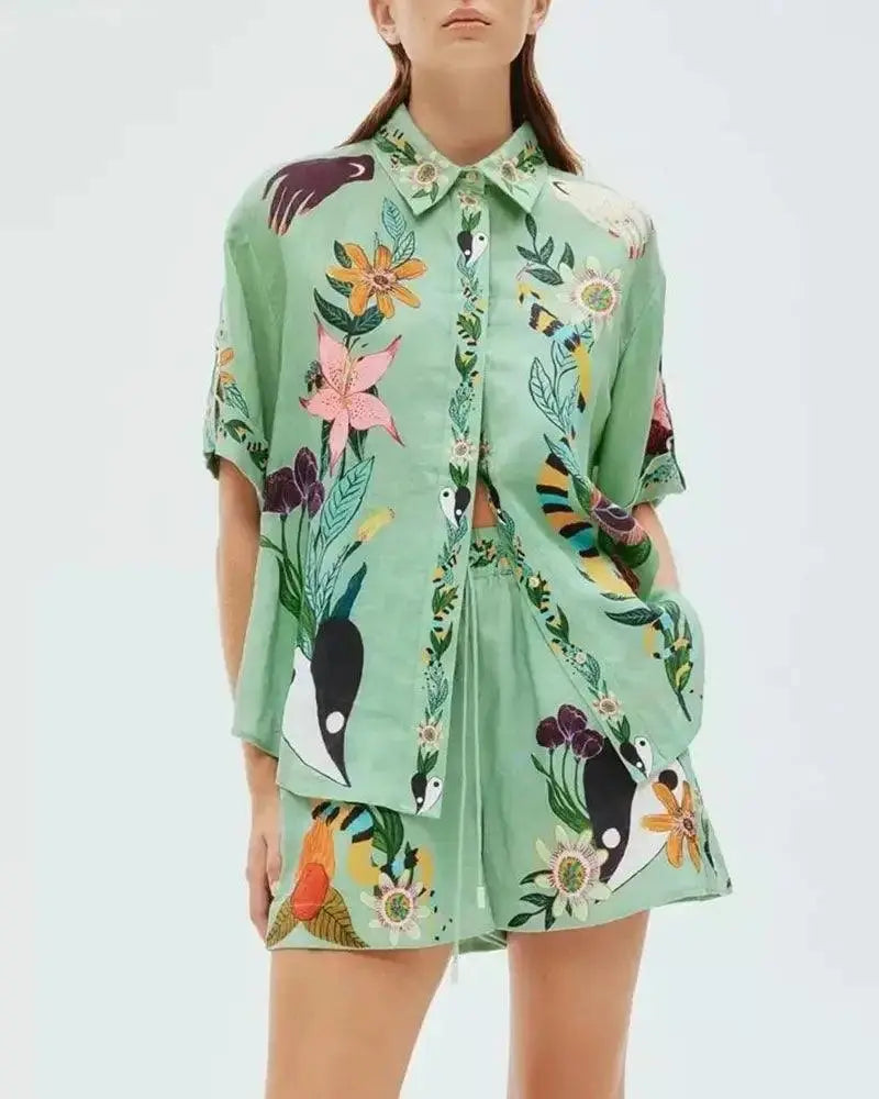 Conjunto Casual De Duas Peças Nature Print Verde / P