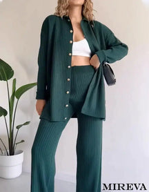 Conjunto Casual Listrado De Malha Jacquard