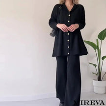 Conjunto Casual Listrado De Malha Jacquard Preto