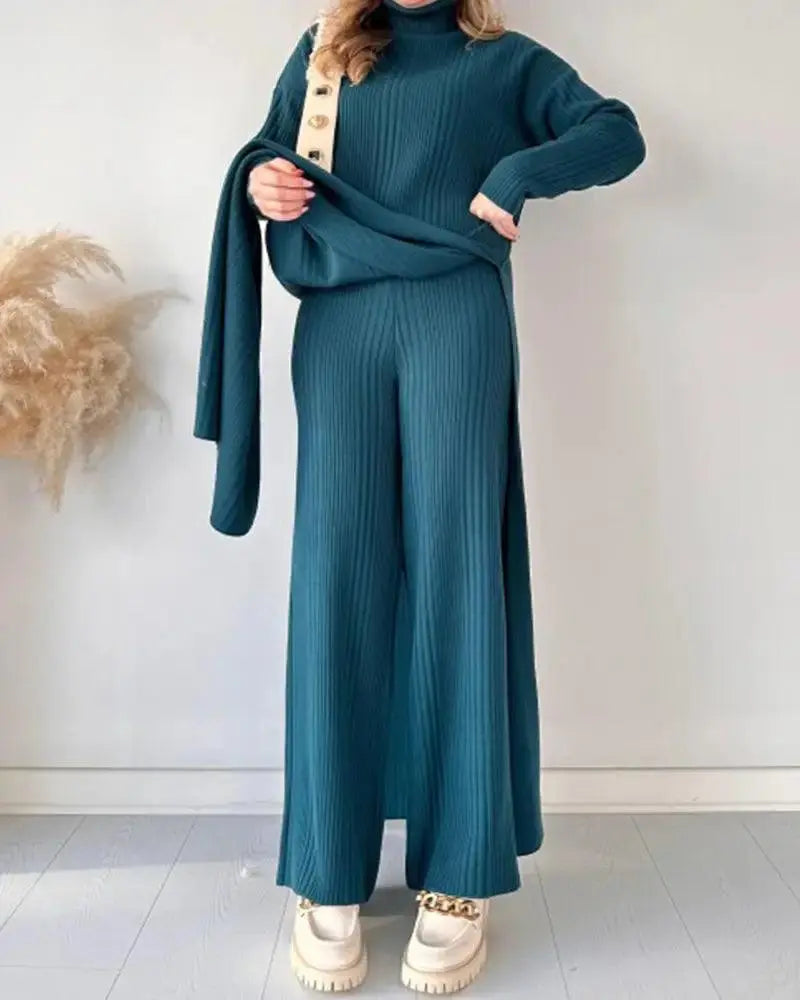 Conjunto Chique De Duas Peças Em Malha Com Fenda Estendida