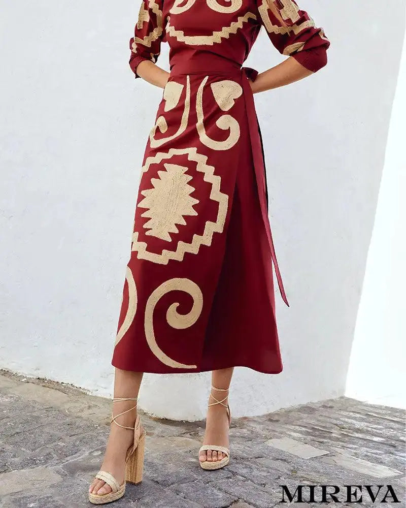 Conjunto De Duas Peças Com Estampa Boho Vintage Vestido