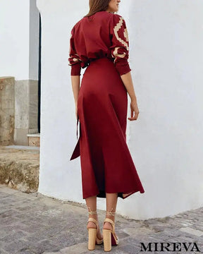 Conjunto De Duas Peças Com Estampa Boho Vintage Vestido
