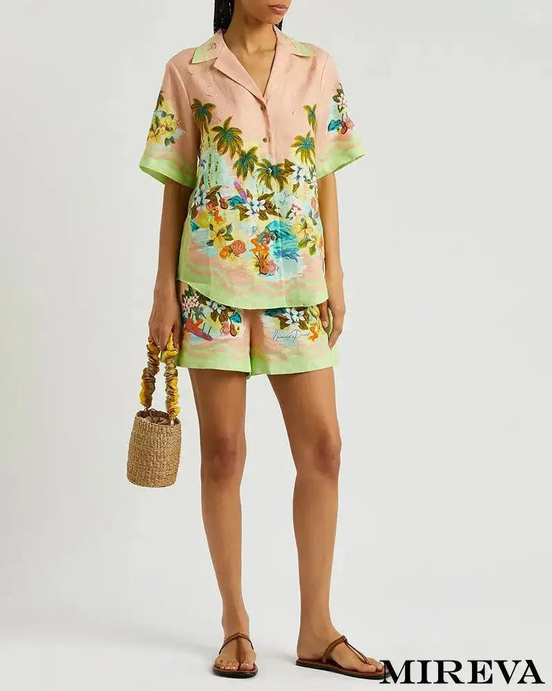 Conjunto De Shorts Resort Chique Casual Estampado