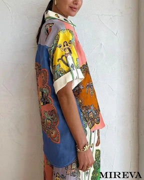 Conjunto Feminino Casual De Duas Peças Com Costura Sereia Abstrata