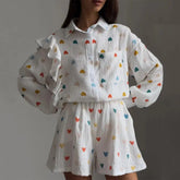 Conjunto Feminino Casual Estampa De Amor Coloridos / P