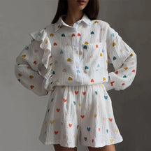 Conjunto Feminino Casual Estampa De Amor Coloridos / P