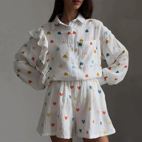 Conjunto Feminino Casual Estampa De Amor Coloridos / P