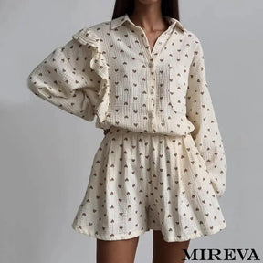 Conjunto Feminino Casual Estampa De Amor Damasco / P