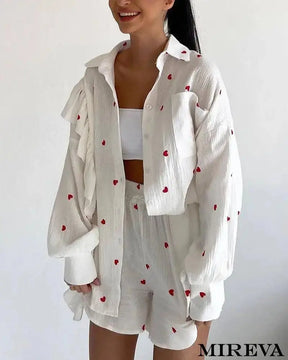 Conjunto Feminino Casual Estampa De Amor Vermelho / P