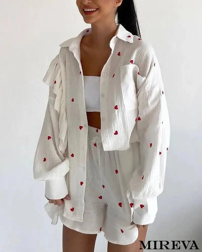 Conjunto Feminino Casual Estampa De Amor Vermelho / P