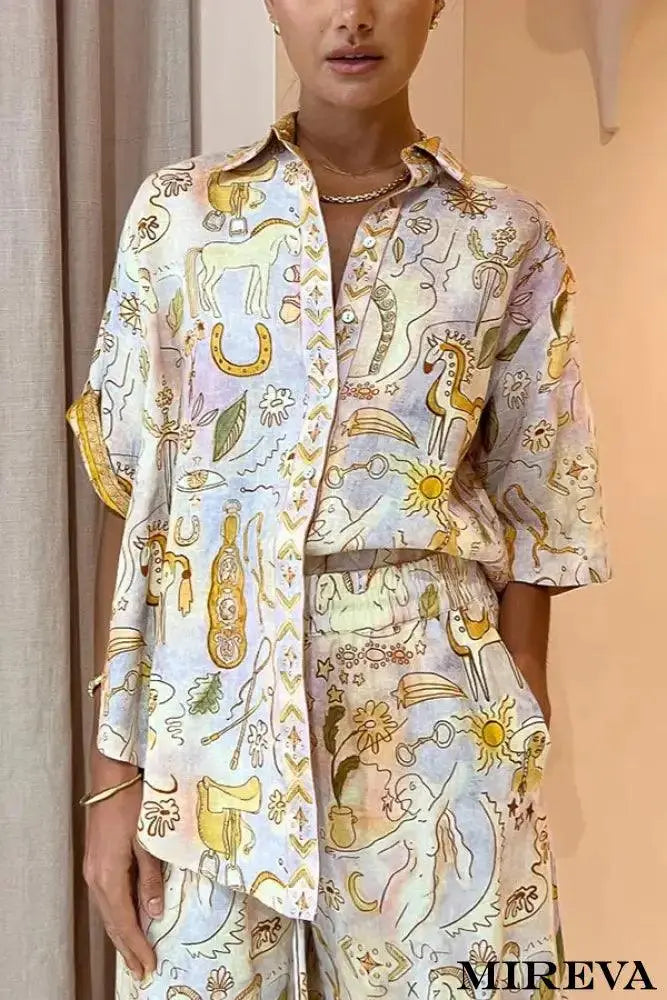 Conjunto Feminino Chique De Duas Peças Com Estampas Graffiti Unicórnio