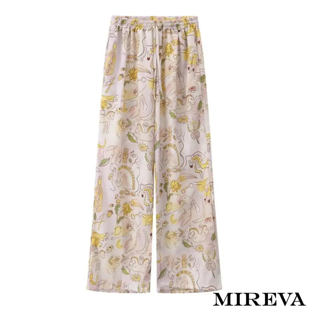 Conjunto Feminino Chique De Duas Peças Com Estampas Graffiti Unicórnio