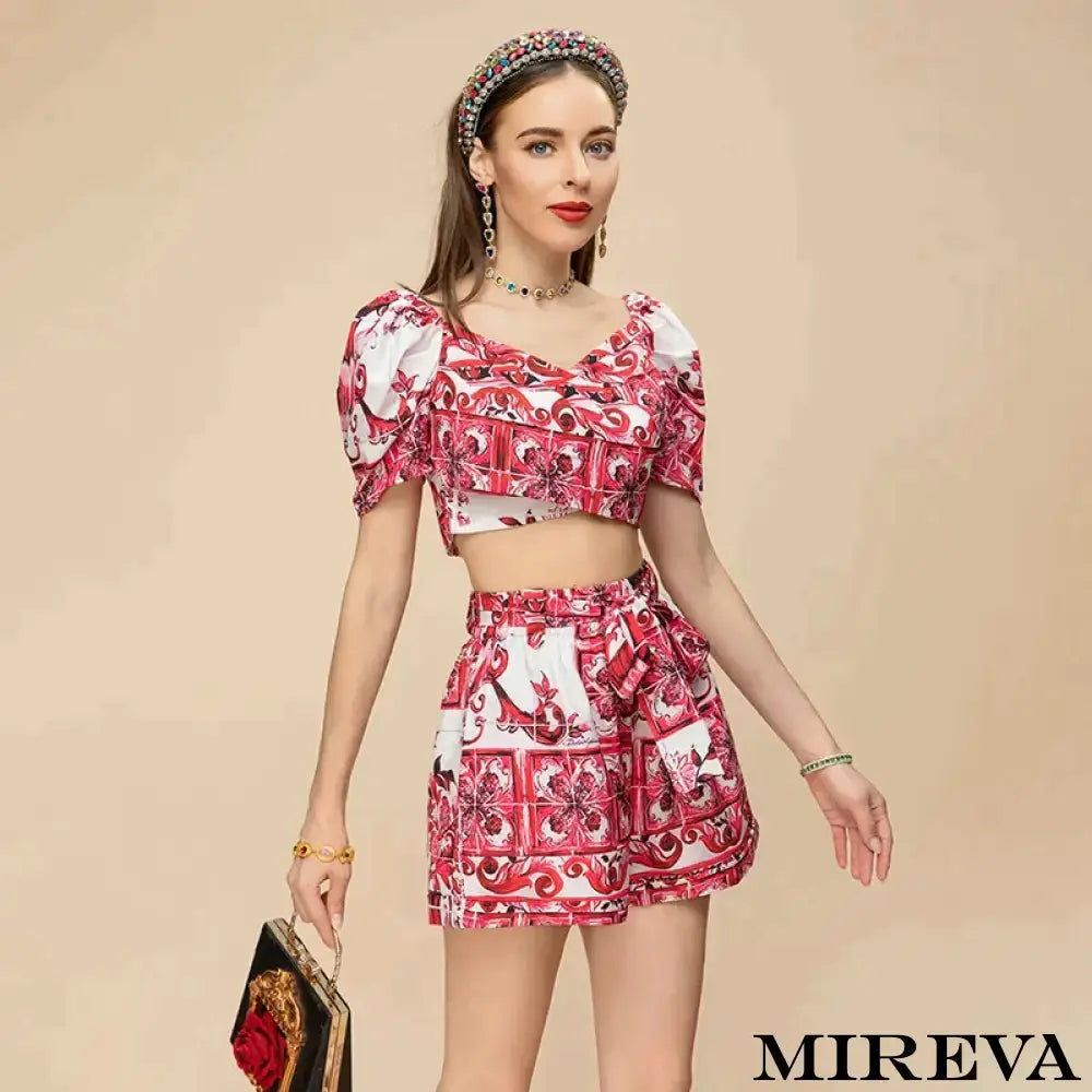 Conjunto Feminino Verão Tropical Set Vermelho / P