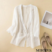 Jaqueta Retrô Bordada Casual De Algodão E Linho Branco / M Camisa