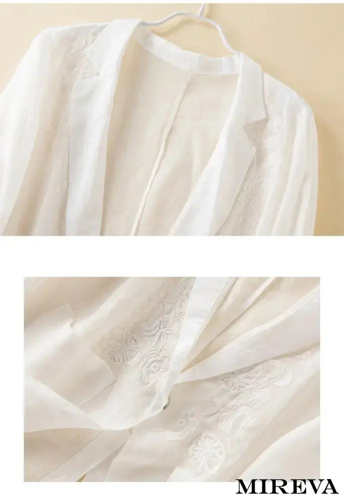 Jaqueta Retrô Bordada Casual De Algodão E Linho Camisa