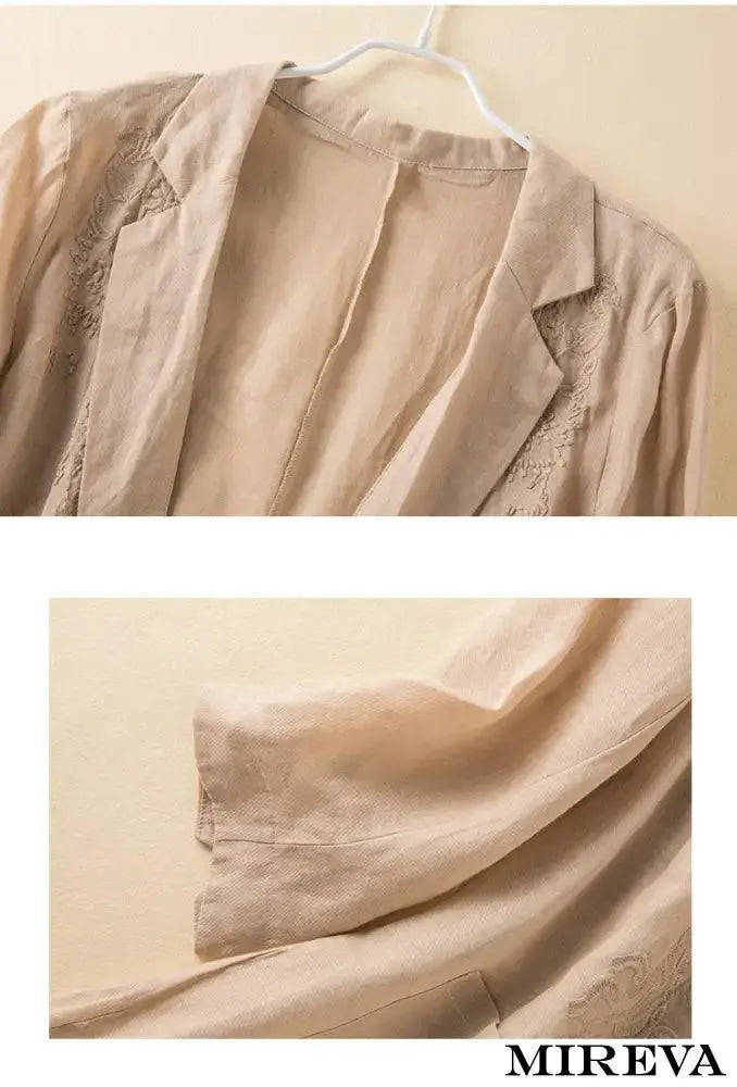 Jaqueta Retrô Bordada Casual De Algodão E Linho Camisa