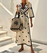 Kaftan Com Impressão De Borda Barroca Bege / P