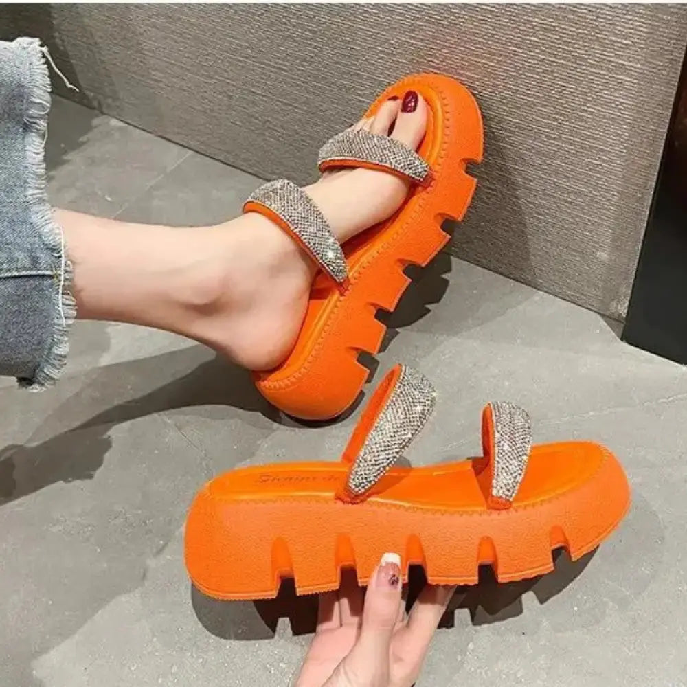 Sandália Feminina Plataforma Sorina Laranja / 35 Sandália Plataforma