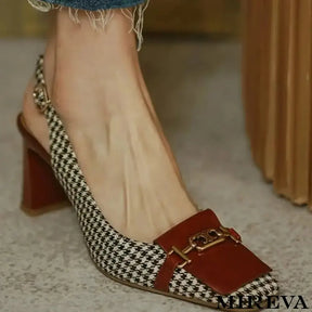 Sapato Feminino Xadrez Vintage Sapato Salto Médio
