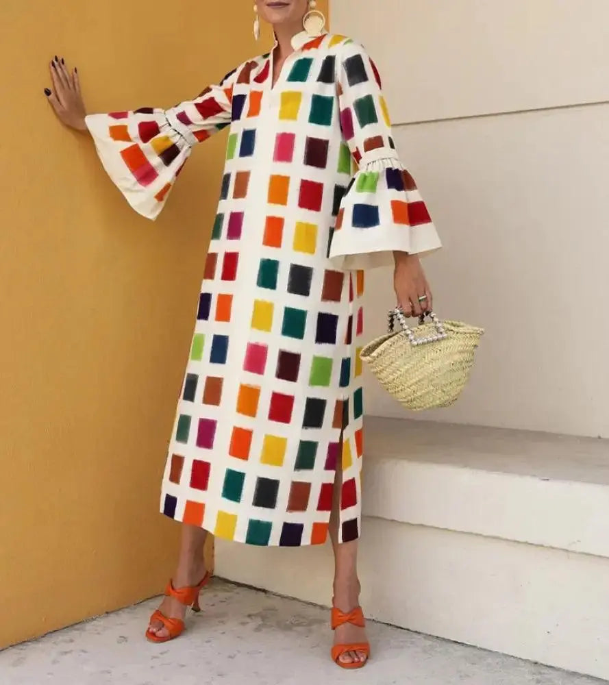 Túnica Vintage Com Estampa Xadrez Multicolorida Branca / P Vestido