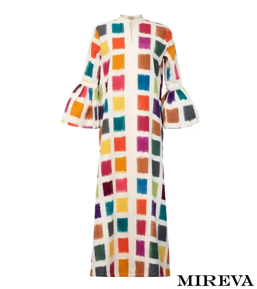 Túnica Vintage Com Estampa Xadrez Multicolorida Vestido
