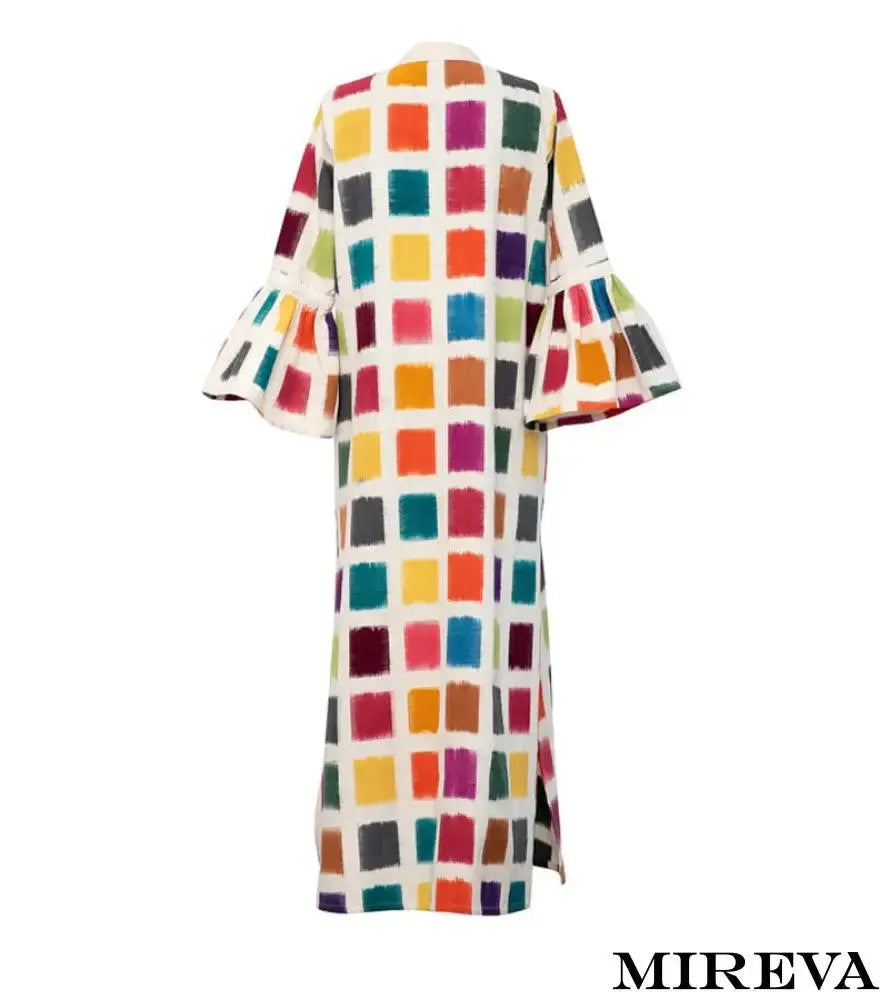 Túnica Vintage Com Estampa Xadrez Multicolorida Vestido