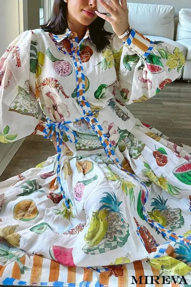 Vestido Abotoado Com Estampa Graffiti
