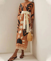 Vestido Envolvente Estampado Floral Exótico Laranja / P