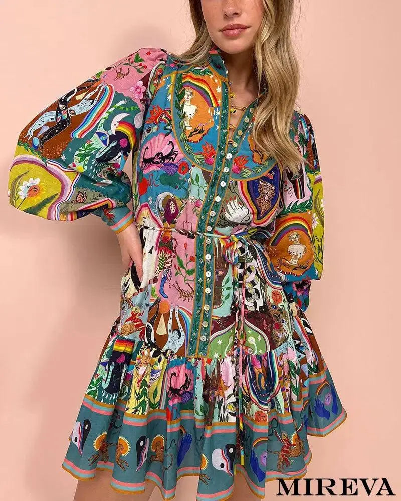 Vestido Estampado Com Pregas E Amarração