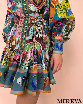 Vestido Estampado Com Pregas E Amarração