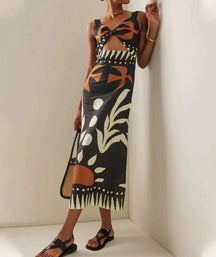 Vestido Estampado Floral Exótico Preto / P