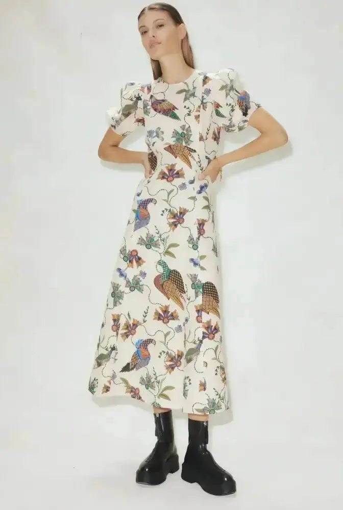 Vestido Longo Pássaro E Flores Imagem / P