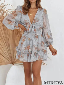 Vestido Primavera Manga Longa Curto Azul Claro / P